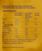 Nährwerttabelle auf der Rückseite der Tüte von Miss Mineva's fermentierte Suppe mit Geschmacksrichtung Kürbis-Garam-Masala